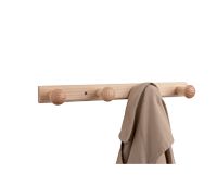 Colgador de madera natural barnizada para fijar, 4 ganchos