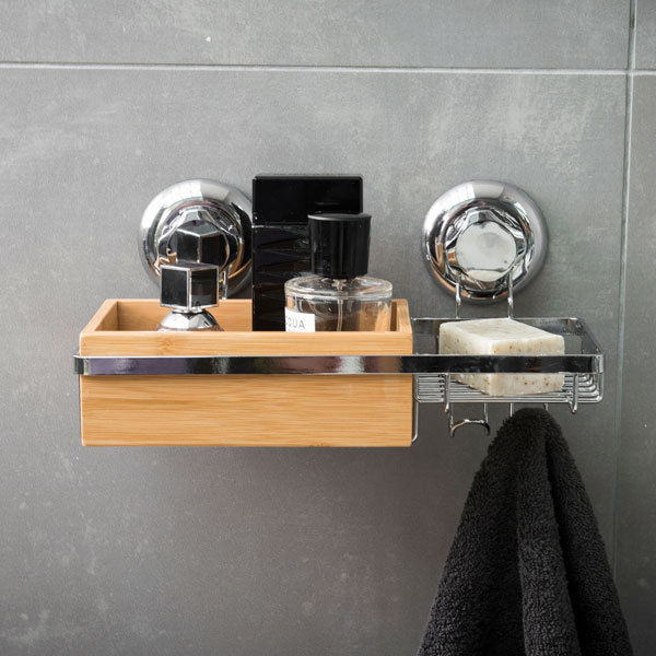 Jabonero y organizador de bambú con ventosas "Spa" 6 Compactor
