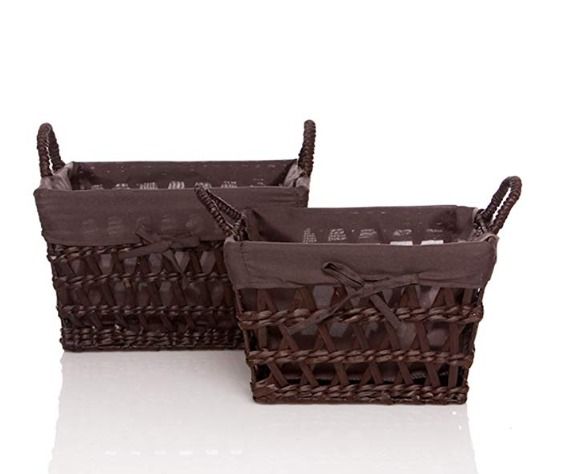 Set 2 cestas trenzado fibras con asas marron 1 Compactor