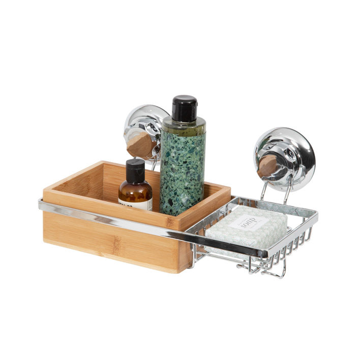 Jabonero y organizador de bambú con ventosas "Spa" 4 Compactor
