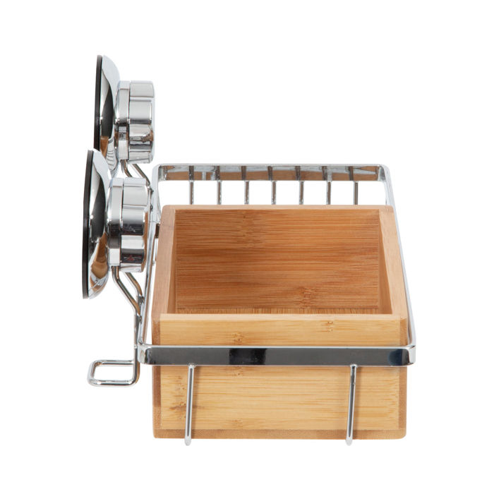 Jabonero y organizador de bambú con ventosas "Spa" 3 Compactor