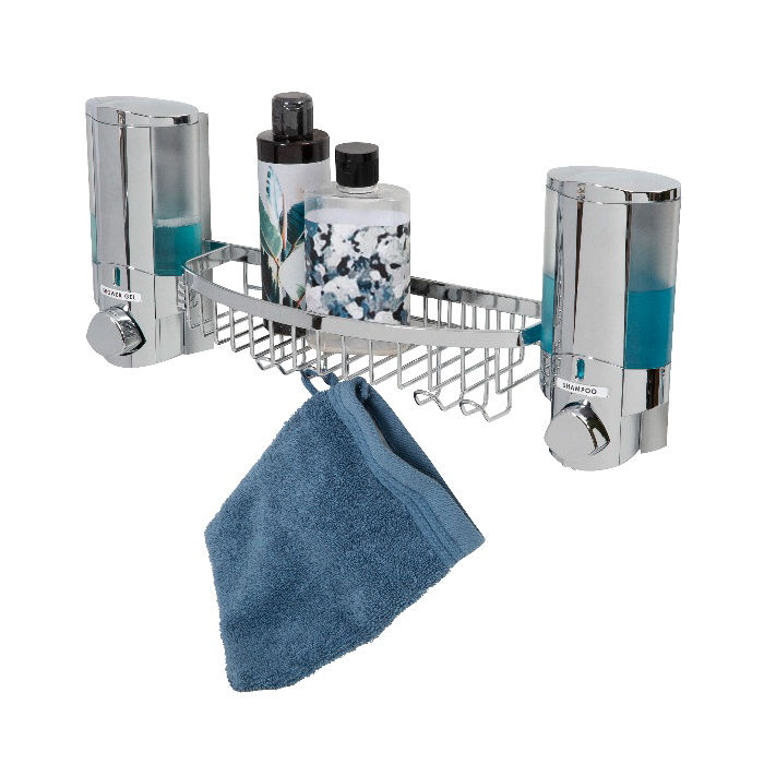 Dispensador de jabón mural doble, cromado con cestito 4 Compactor