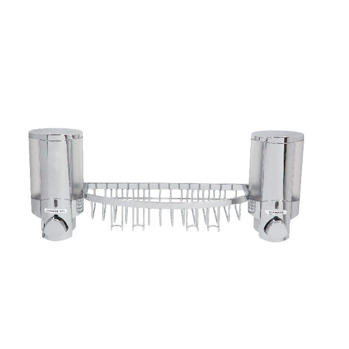 Dispensador de jabón mural doble, cromado con cestito 2 Compactor